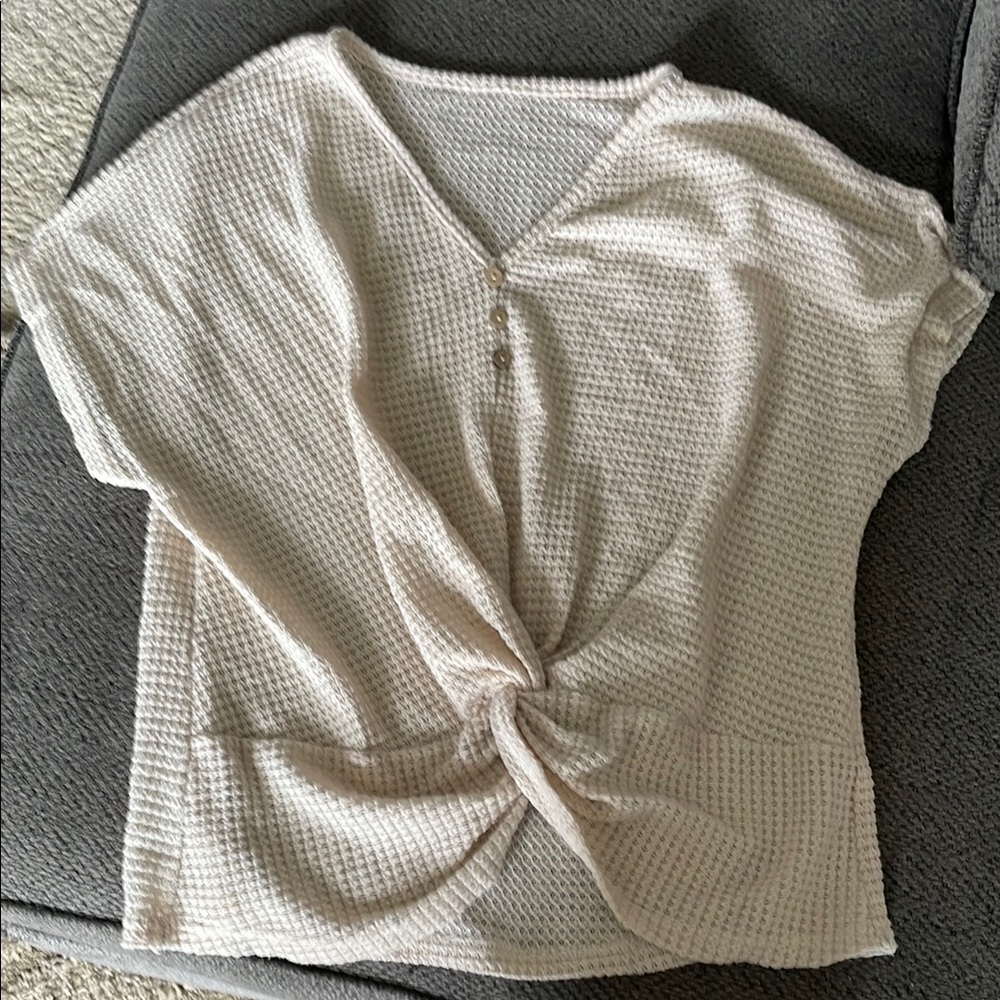 SHEIN Cream Tie Front Relaxed Blouse